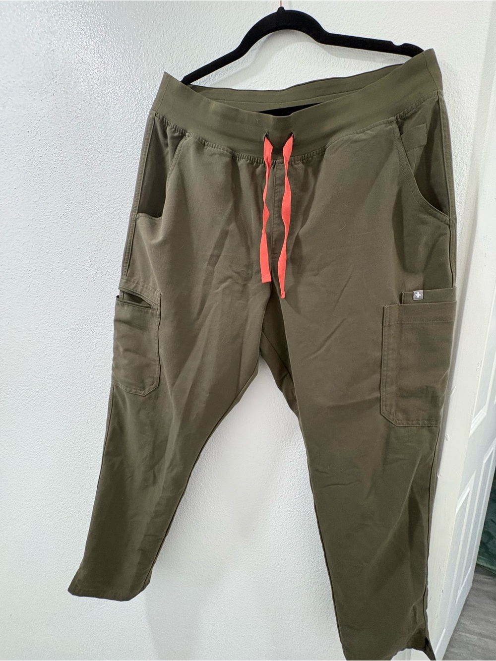 Figs Olive Green Scrub Joggers with Coral Drawstring